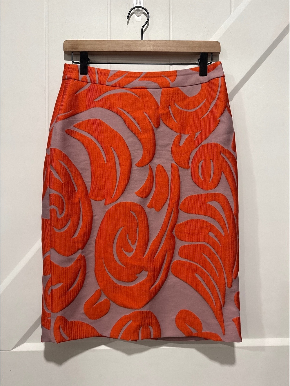 Ann Taylor Women's Size 4 Orange and Pink Patterned Textured Pencil Skirt, 4